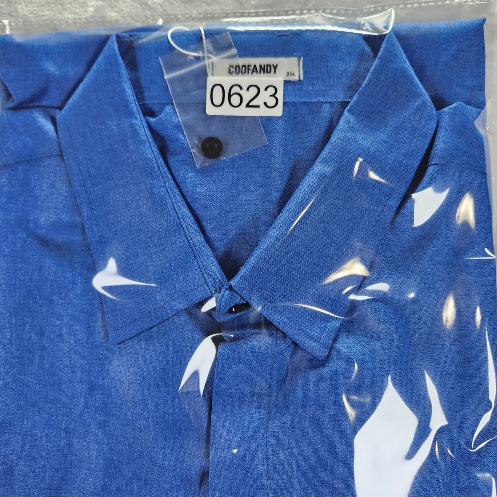 COOFANDY Button Down Shirt Men 2XL Blue New Short Sleeve Textured Hidden Placket - Picture 11 of 11